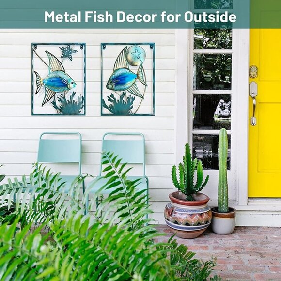 NEW Metal Fish Wall Decor with Frame-Outdoor Wall Art, Wall Decor with LED - Picture 4 of 8